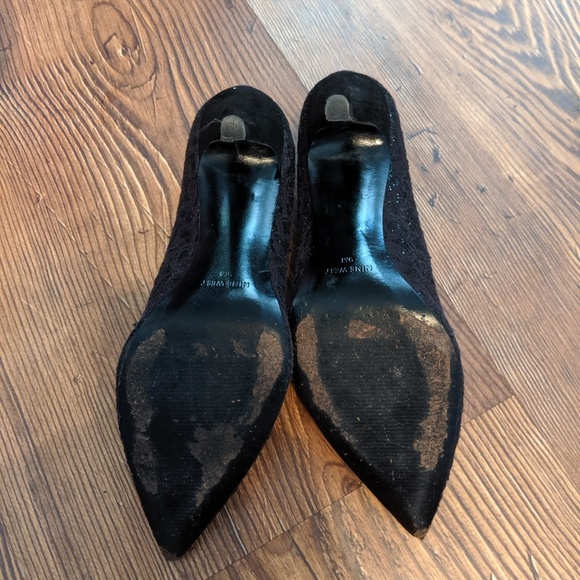 Nine West Shiny Black Lace Stilettos Heels - Picture 5 of 5